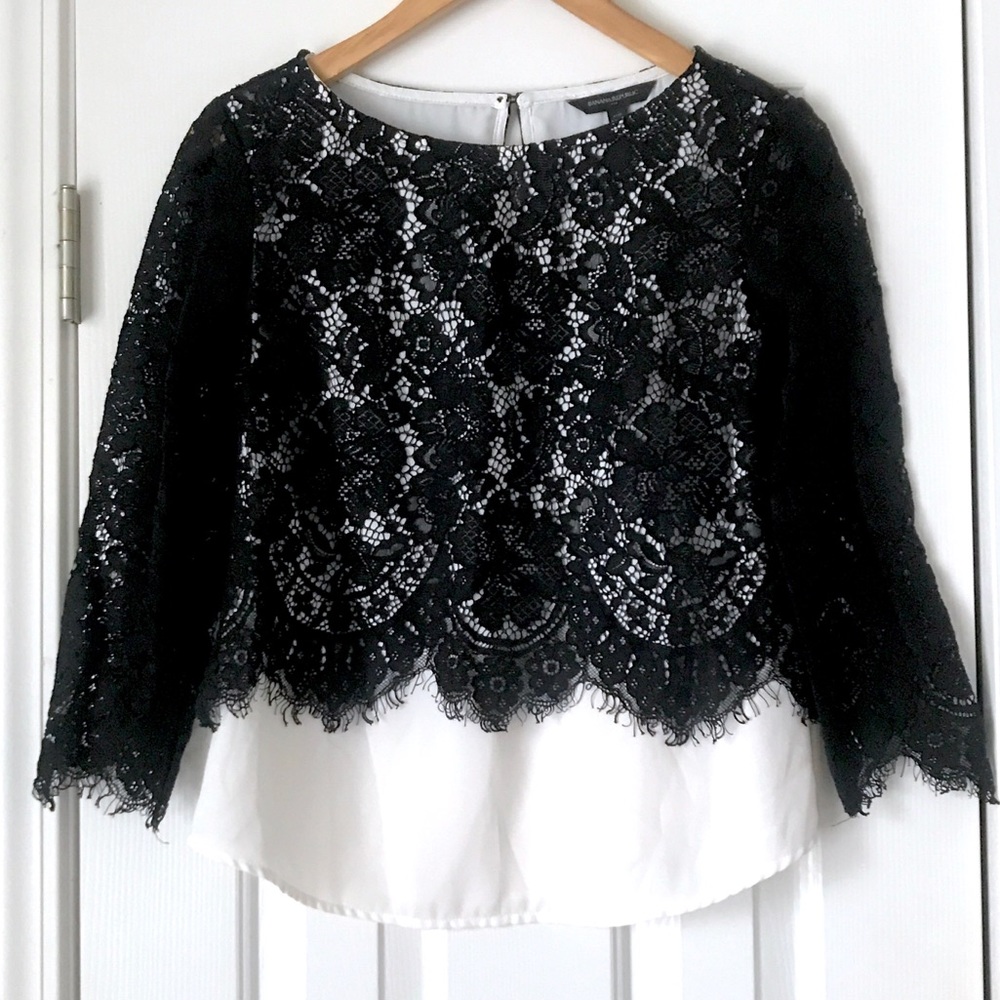 Banana Republic black lace overlay top